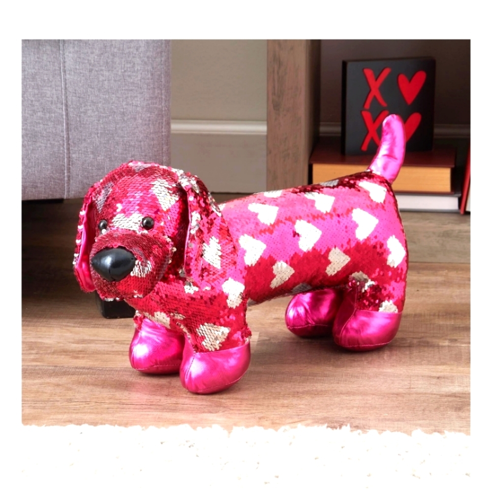 Way to Celebrate Valentine's Day Pink Sequined Dashshund Plush Toy **NWOT**